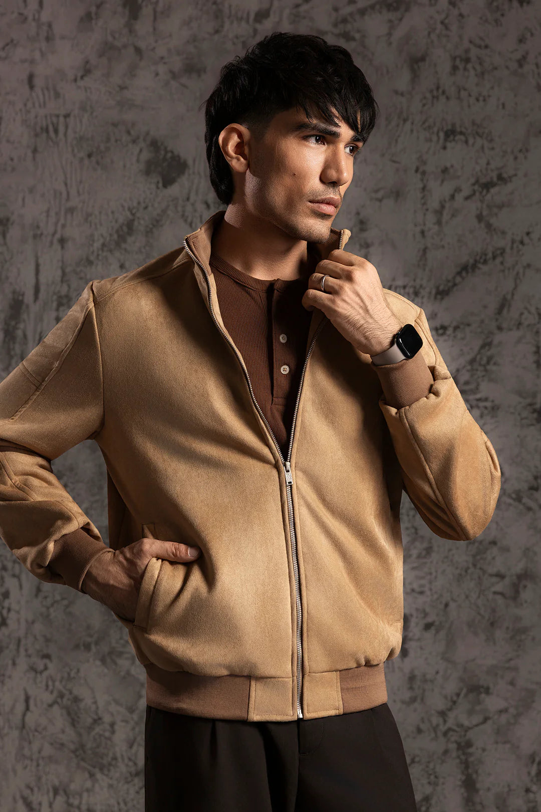 Faux Suede Jacket – Brown
