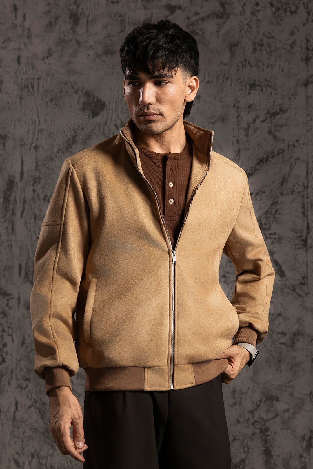 Faux Suede Jacket – Brown